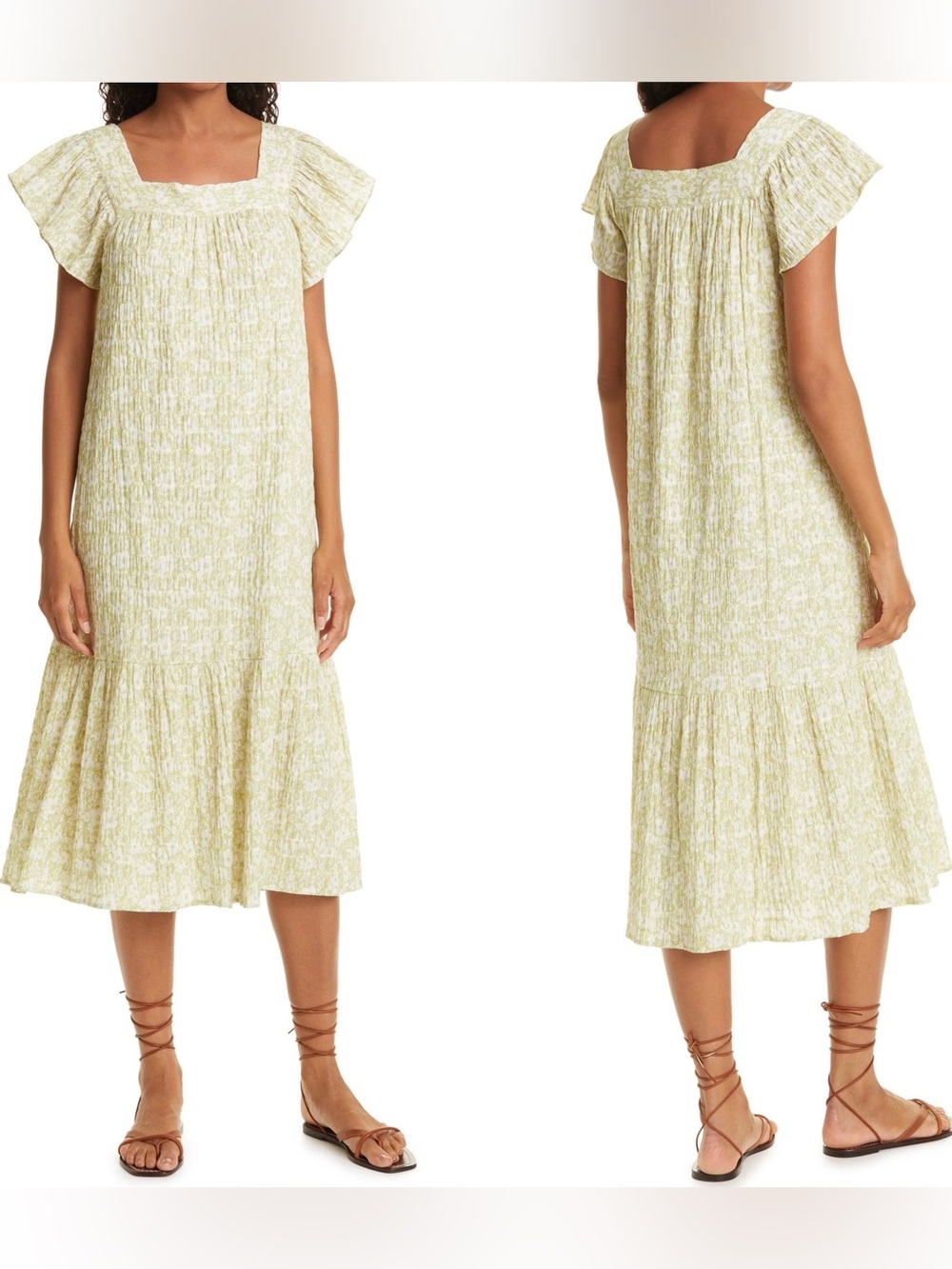 Rails Skylar Floral Posies Shift Midi Dress Sage Green Cotton Blend Sz M